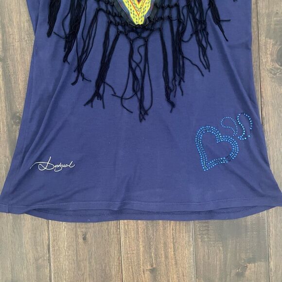 DESIGUAL Cowl Bandana Neck Stretch Fringe Jersey Top - Picture 2 of 6